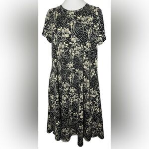 LuLaRoe Small Jessie Aline Swing Dress Black Floral Polka Dot Shirt Dress pocket